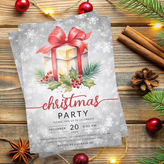 クリスマスホリデーウォーターカラー会社スノーシルバー 招待状