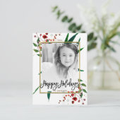 クリスマスホリデーウォーター色モダンフローラ写真 シーズンポストカード (スタンド正面)