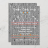 クリスマスホリデーウッドバックグラウンドスノーフレークパーティー 招待状 (正面/裏面)