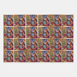 クリスマスホリデーウマズラッピング紙シート ラッピングペーパーシート