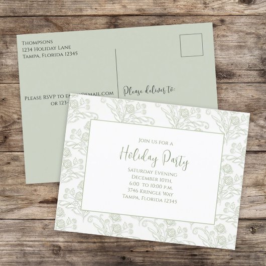 クリスマスホリデーエレガントグリーンバジェット招待状 ポストカード