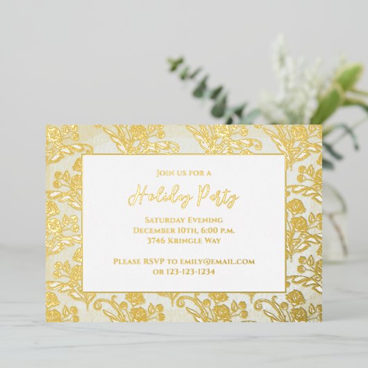 クリスマスホリデーエレガントグリーンフローラリーフ 箔シーズンカード (立ち正面)