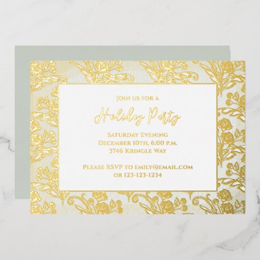 クリスマスホリデーエレガントグリーンフローラリーフ 箔シーズンカード (正面/裏面)