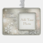 クリスマスホリデーエレガントスノーフレークフレームオーナメント シルバープレートフレームオーナメント (正面)
