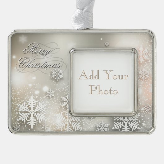 クリスマスホリデーエレガントスノーフレークフレームオーナメント シルバープレートフレームオーナメント (正面)