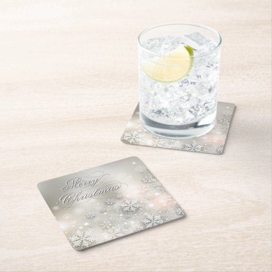 クリスマスホリデーエレガントスノーフレーク スクエアペーパーコースター (インサイチュ)