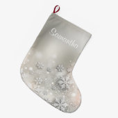 クリスマスホリデーエレガントスノーフレーク ラージクリスマスストッキング (正面 (吊り時))