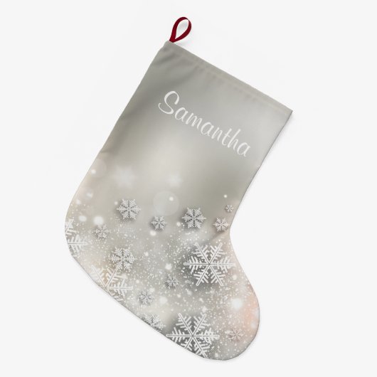 クリスマスホリデーエレガントスノーフレーク ラージクリスマスストッキング (正面 (吊り時))