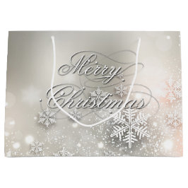 クリスマスホリデーエレガントスノーフレーク ラージペーパーバッグ