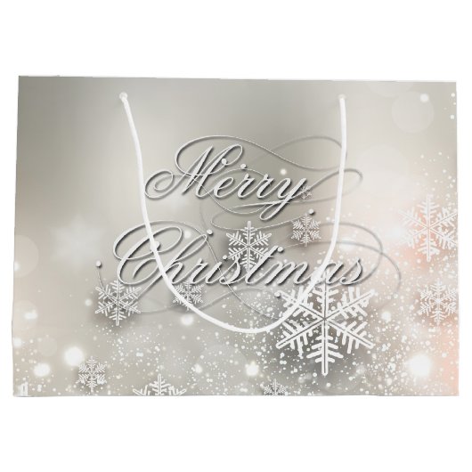 クリスマスホリデーエレガントスノーフレーク ラージペーパーバッグ (裏面)