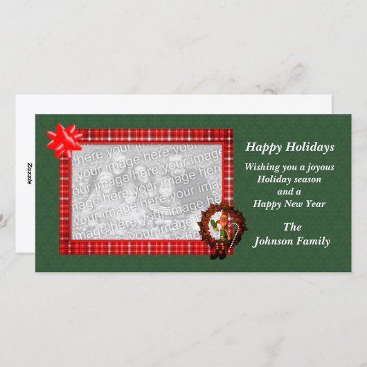 クリスマスホリデーオス小妖精や小人リースフォトカード シーズンカード (正面/裏面)