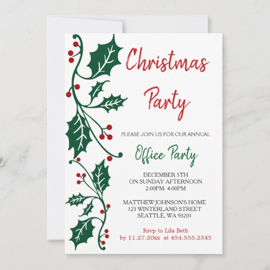 クリスマスホリデーオフィスデザイン 招待状 (正面)