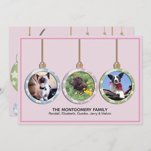 クリスマスホリデーオーナメントペット写真 シーズンカード (正面/裏面)