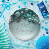 クリスマスホリデーオーナメント-ティール（緑がかった色） ペーパープレート (パーティー)