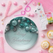 クリスマスホリデーオーナメント-ティール（緑がかった色） ペーパープレート (パーティー)