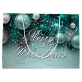 クリスマスホリデーオーナメント-ティール（緑がかった色） ラージペーパーバッグ (裏面)