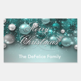 クリスマスホリデーオーナメント-ティール（緑がかった色） 長方形シール