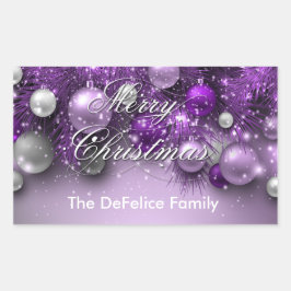 クリスマスホリデーオーナメント – パープル 長方形シール