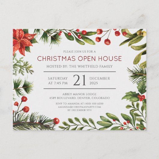 クリスマスホリデーオープンハウスオフィスパーティー インビテーションポストカード (正面)