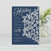 クリスマスホリデーオープンハウスシルバーグリッターネイビー 招待状 (スタンド正面)