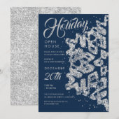 クリスマスホリデーオープンハウスシルバーグリッターネイビー 招待状 (正面/裏面)