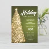 クリスマスホリデーオープンハウスパーティーグリーン金ゴールド 招待状 (スタンド正面)