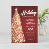 クリスマスホリデーオープンハウスパーティーレッド金ゴールド 招待状 (スタンド正面)