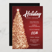 クリスマスホリデーオープンハウスパーティーレッド金ゴールド 招待状 (正面/裏面)