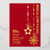 クリスマスホリデーオープンハウスパーティー金ゴールド 箔招待状 (正面)