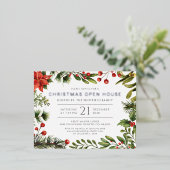 クリスマスホリデーオープンハウスボタニカルシルバー 箔招待状ポストカード (立ち正面)