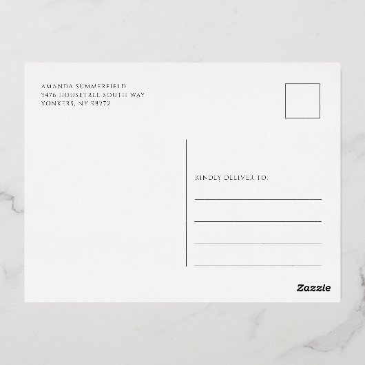 クリスマスホリデーオープンハウスボタニカルバラ金ゴールド 箔招待状ポストカード (裏面)