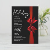クリスマスホリデーオープンハウスレッドリボンブラック 招待状 (スタンド正面)
