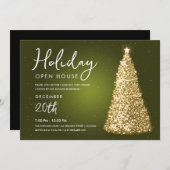 クリスマスホリデーオープンハウス金ゴールドツリーグリーン 招待状 (正面/裏面)