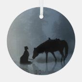 クリスマスホリデーカウボーイアンドホース ガラスオーナメント (裏面)