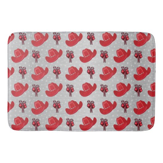 クリスマスホリデーカウボーイハットとキャンディカン バスマット (正面)