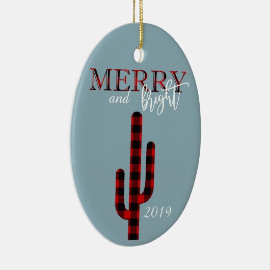 クリスマスホリデーカクタスサウスウエストバッファロープレイド セラミックオーナメント (右)