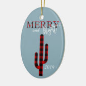 クリスマスホリデーカクタスサウスウエストバッファロープレイド セラミックオーナメント (左)