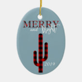 クリスマスホリデーカクタスサウスウエストバッファロープレイド セラミックオーナメント (正面)