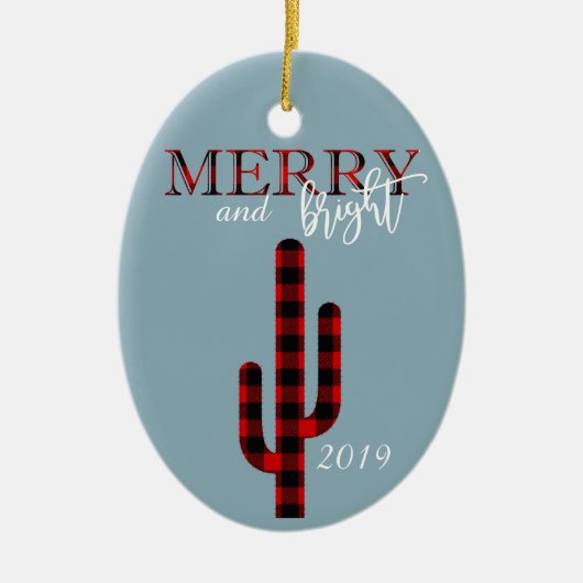 クリスマスホリデーカクタスサウスウエストバッファロープレイド セラミックオーナメント (正面)