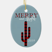 クリスマスホリデーカクタスサウスウエストバッファロープレイド セラミックオーナメント (裏面)