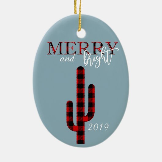 クリスマスホリデーカクタスサウスウエストバッファロープレイド セラミックオーナメント (裏面)