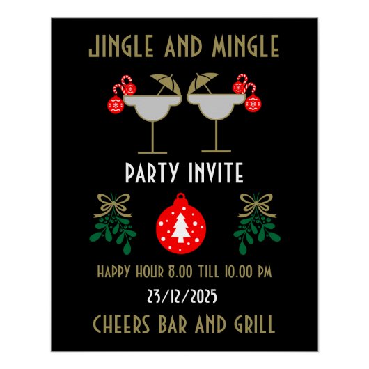 クリスマスホリデーカクテルドリンクパーティー招待状 ポスター (正面)