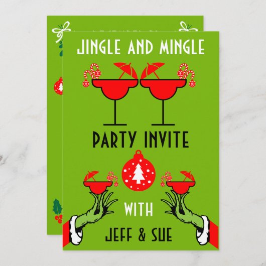 クリスマスホリデーカクテルドリンクパーティー招待状 招待状 (正面/裏面)