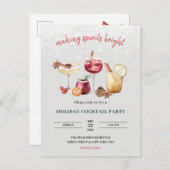 クリスマスホリデーカクテルパーティの招待状 インビテーションポストカード (正面/裏面)