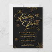 クリスマスホリデーカクテルパーティーブラック&金ゴールド 招待状 (正面)