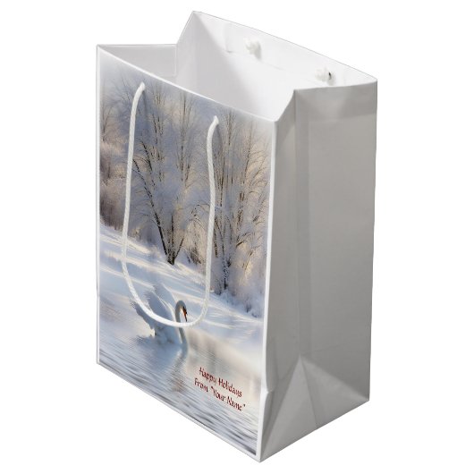 クリスマスホリデーカスタムススワンの名前 ミディアムペーパーバッグ (正面アングル)