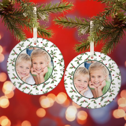 クリスマスホリデーカスタムフォトウォーターカラーフローラ ガラスオーナメント