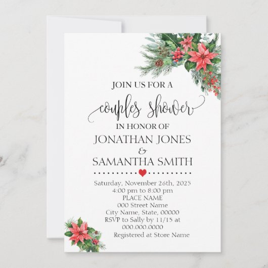 クリスマスホリデーカップルズシャワーウェディングシャワー 招待状 (正面)
