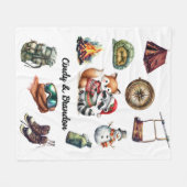 クリスマスホリデーカップル屋外キツネラクーンホワイト フリースブランケット (正面(横))