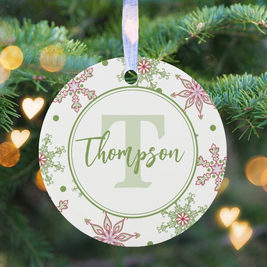 クリスマスホリデーカラフルスノーフレークかわいいモノグラム セラミックオーナメント